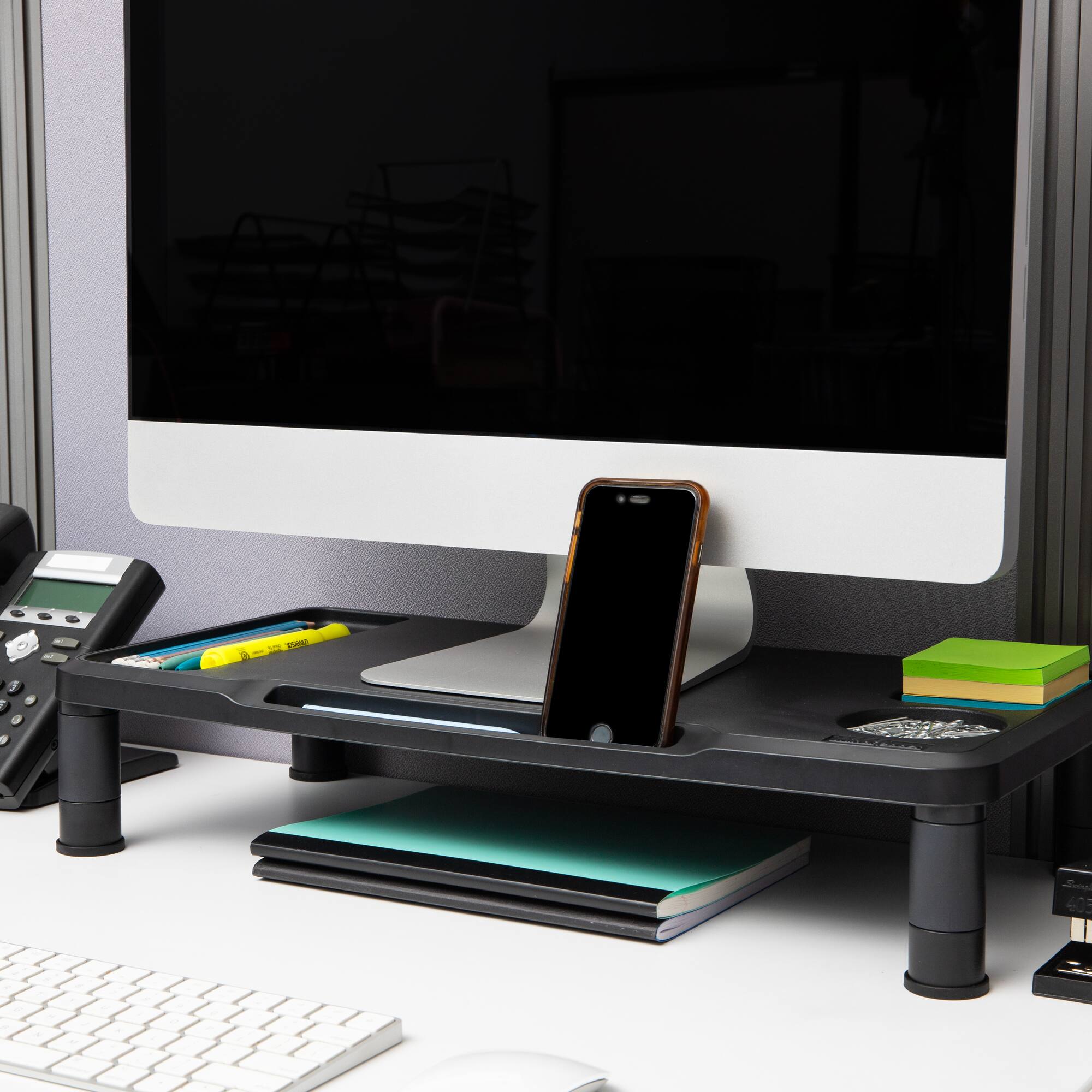 Mind Reader Monitor Stand, Laptop Riser, Desktop Organizer, Office, Plastic, Set of 2, Black